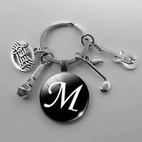 Wholesale Music Teacher A z Letter Glass Keychain Pianist Gift Music Microphone Handmade Guitar Jewelry Becomes Your Souvenir