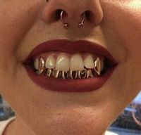 Wholesale 18k Gold Plated Copper Teeth Braces Plain Hip Hop Up Bottom Teeth Grillz Dental Mouth Fang Grills Tooth Cap jllXpP bde_jewelry