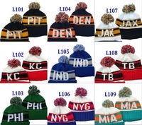 Wholesale Football City Pom Letter Beanie Premium Embroidered Patch Winter Soft Thick Beanie Skully Hat Cuffed Winter Knit Toque Cap