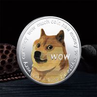 Wholesale 10pcs WOW Dogecoin To The Moon In Doge We Trust Silver Plated Commemorative Coins Cute Dog Pattern Printed Cllection Gifts