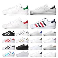 Wholesale 2021 stan smith mens womens flats sneakers green black white navy bule pink red rainbow stan fashion leather shoes outdoor casual walking