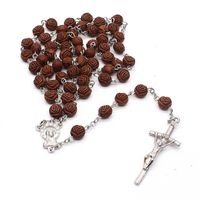 Wholesale Handmade Christ Men Catholic Gift Cross Pendant Necklace Rose Wooden Beads Wooden Rosary Necklace Jesus Rosary Jewelry
