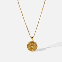 Wholesale Pendant Necklaces Charm K Gold Plated Stainless Steel Jewelry Gift Party Three dimensional Front And Back Side Round Heart Necklace