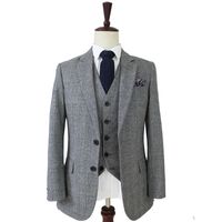 Wholesale Wool Grey blue Tweed Men Custom Made mens piece suit tailor made slim fit suits for men Blazer Jacket Pants Vest