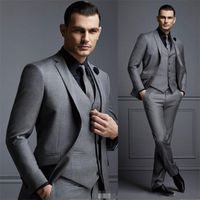 Wholesale New Grey Mens Suit Groom Suit Cheap Formal Man Suits for Wedding Best Men Slim Fit Groom Tuxedos for Man Jacket Vest Pants terno
