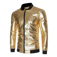Wholesale Men s Jackets Mens Arrival Spring And Autumn Fashion Stand Collar Jacket Coat Nightclub Shiny Hip Hop Casual Printed Gold Overcoat
