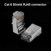 Wholesale OULLX Cat6 RJ45 Plug Ethernet Cable Connector Male Network P8C Pin RJ stp Shielded Terminals Cat Gold Plated1