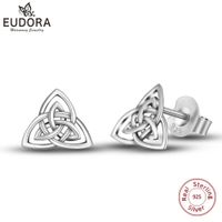 Wholesale Eudora Real Sterling Silver Triquetra Celtics Trinity Knot Stud Earring Fashion Triangle Earring For Girl Fine Jewelry Cye78