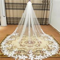 Wholesale Real Photo m One Layer Wedding Veil With Comb White Lace Edge Bridal Veils Ivory Appliqued Cathedral Wedding Veil