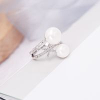 Wholesale New style Korean hot sale micro inlaid zircon pearl ring jewelry fashion women brand luxury high quality imitation platinum ring gift
