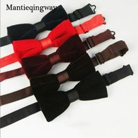 Wholesale Mantieqingway Men s Bow Ties Velvet Groom Marriage Wedding Bowties Shirt Collar Tie Solid Color Black Red Necktie For Men1