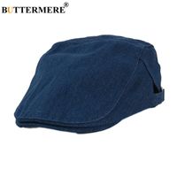 Wholesale Berets BUTTERMERE Denim Cap For Women Men Adjustable Ivy Sboy Flat Brand British Style Vintage Solid Blue Painter Hat
