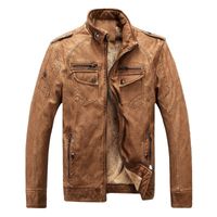 Wholesale Men s Jackets PU Men Bomber Jacket Brand Motorcycle Leather Fashion Wool Liner Coat Outerwear