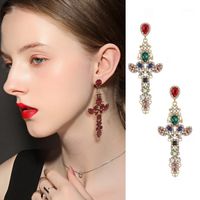 Wholesale Dangle Chandelier Match Right Vintage Crystal Cross Drop Earrings For Women Baroque Bohemian Large Long Jewelry Brincos SP10041