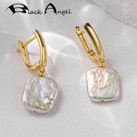 Wholesale Black Angel Design Baroque Pearl Drop Earrings Natural Freshwater Pearls Handmade Gold Jewelry for Women Gifts