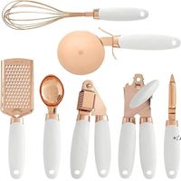 Wholesale Kitchen Gadget Set Tools Copper Coated Stainless Steel Utensils Garlic Press Cheese Grater Whisk Peeler Kit RRD13175 SEAWAY