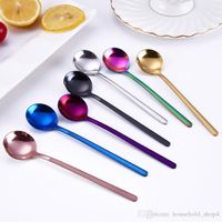 Wholesale 304 stainless steel spoons colors cm coffee tea mixing spoon Mini round dessert scoop kitchen bar dining tableware