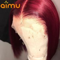Wholesale Short Bob Wigs j Burgundy Lace Front Wig x6 HD Transparent Frontal Ombre Color Red Human Hair Wig
