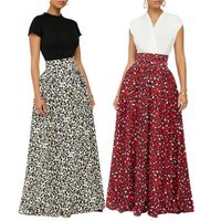 Wholesale Ankle Length Dress Designer Female V Neck Casual Loose Long Skirt Ladies High Waist Mopping Dress FashionTrend Spot Pattern Short Sleeve