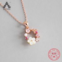 Wholesale Chains S925 Sterling Silver Exquisite Zircon Crystal Pearl Shell Garland Pendant Necklace