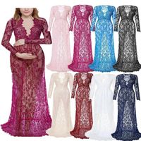 Wholesale Sleeve Trumpet Maternity Dress Fashion Sexy Pregnant Woman Wedding Photography Dresses Womens Lace See Through Dresses Deep V Neck Long