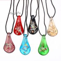 Wholesale Pendant Necklaces Yingwu Charm Handmade Lampwork Murano Glass Gold Foil Drop Leaf Necklace Jewelry Gift Wholesale1