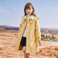 Wholesale Girls Woolen Coat Jacket Cotton Outwear Yellow Warm Thicken Plus Velvet Winter Teenager Furs School Children s Clothes