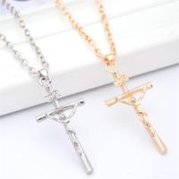 Wholesale Crucifix Cross Pendant Necklace Women Men Jewelry Gold Silver Plated inri Jesus Chain necklaces
