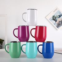 Wholesale 12oz Stainless Steel Coffee Cup With Lid Handle Egg Cup Tea Mug Water Bottle Wine Glasses Double Layer Beer Mug Solid Tumbler KKB2856