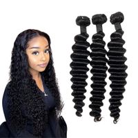 Wholesale Natural Black Double Weft Deep Human Hair Bundles Long Water Extensions inch