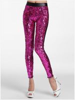 Wholesale Women s Leggings Spring Summer Funk PU Sequins Sequin Pants Elastic High Waist Sexy Club Faux Leather Shiny Silver Gold Red