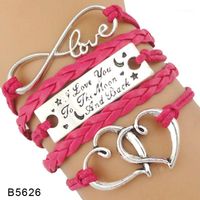Wholesale Charm Bracelets High Quality Handmade Gift For Her I Love You To The Moon And Back Double Heart Leather Wrap Women1