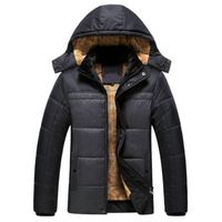 Wholesale Men s Down Parkas Men Hooded Cotton Padded Jacket Add Wool Thicken Big Yards Leisure Side Pocket Winter Fashion Keep Warm Pure Color Coat