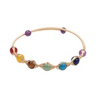 Wholesale Healing Anxiety Relief Chakra Gemstone Bracelet Eye Wire Wrapped Bracelet K Gold Plated Adjustable Bangl
