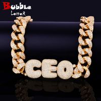 Wholesale Custom Name Bubble Letter Choker With Cuban Chain Gold Color Material Copper Cubic Zircons Hip Hop Jewelry