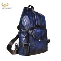 Wholesale Waist Bags Men Top Quality Leather Casual Fashion Blue Triangle Cross body Chest Sling Bag Design Travel One Shoulder Daypack Male