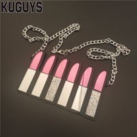 Wholesale Large Lipstick Pendant Necklace for Women Mirror Acrylic Necklace Chains Fashion Jewelry Exaggerate Trendy Accessories