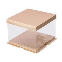 Wholesale Gift Wrap Clear Plastic PET Border Light Gold Lid And Base Square Cake Box For Inch Tier Cakes Bakery Package1