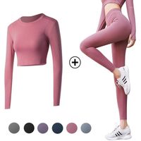 Wholesale Yoga Outfits Women Suit Long Sleeve Crop Top Seamless T Shirt Pants Set Sports Fitness Leggings Running Riding Dancing Tights Trousers1