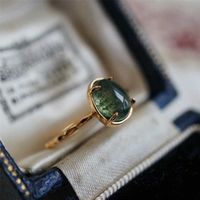 Wholesale LAMOON Natural Green Moss Agate Ring For Women Vintage Gemstone Rings Sterling Silver Gold Plated Jewelry Accessories RI007