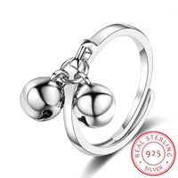 Wholesale Cluster Rings Sterling Silver Fine Jewelry Double Jingling Bell Hanging Adjustable For Women Bague Anillos De Prata1