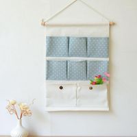 Wholesale Storage Boxes Bins Fresh Small Dot Cotton And Linen Hanging Bag Multi layer Multi functional Behind The Bedroom Door Wall Storage1
