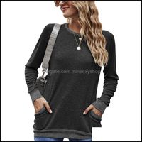 Wholesale Womens T Shirt Tops Tees Clothing Apparel Fallwinter2021Europe America Contrast Color Pocket Sweater Long Sleeve Sweatshirt Casual Woman C