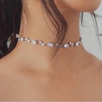 Wholesale Silver Gold Crystal Leaf Chains Women Chockers Elegant Wedding Accessories Bridal Necklace Chain Rhinestones Women Jewelry Gift AL8563