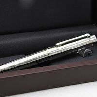 Wholesale Metal Famous pen silver checkered Ballpoint Pen writing supplier Business Office and School fashion with red wood box