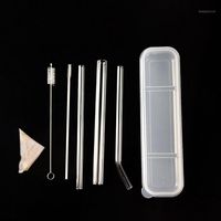 Wholesale Drinking Straws Set Reusable Clear Glass Water With Brush For Wedding Birthday Party Bar Accessories Cleaning Cloth Random1