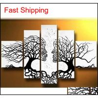 Wholesale 100 handmade Oil Painting On Canvas Tree Kiss Red Blue Yellow Abstract Modern panel Set Large Wall Art Ch qylxsV packing2010