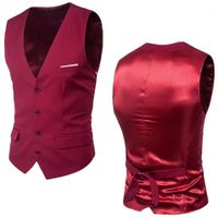 Wholesale Men s Vests Spring Autumn Fit For Men Fashion Single Buttons Red Men s Business Casual Slim Solid Color Male Suit S XL1