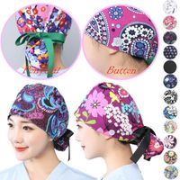 Wholesale Soft Women Men Working Caps Printed Unisex Cotton Scrub Hats Head Wear Reuseable Bandage Hats For Home Cleaning Kitchen Work Cap1
