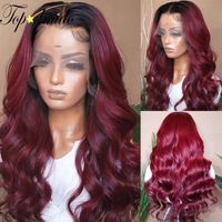Wholesale Lace Wigs Topodmido Red Ombre Color Front Human Hair With Baby Pre Plucked Remy Long Body Wave